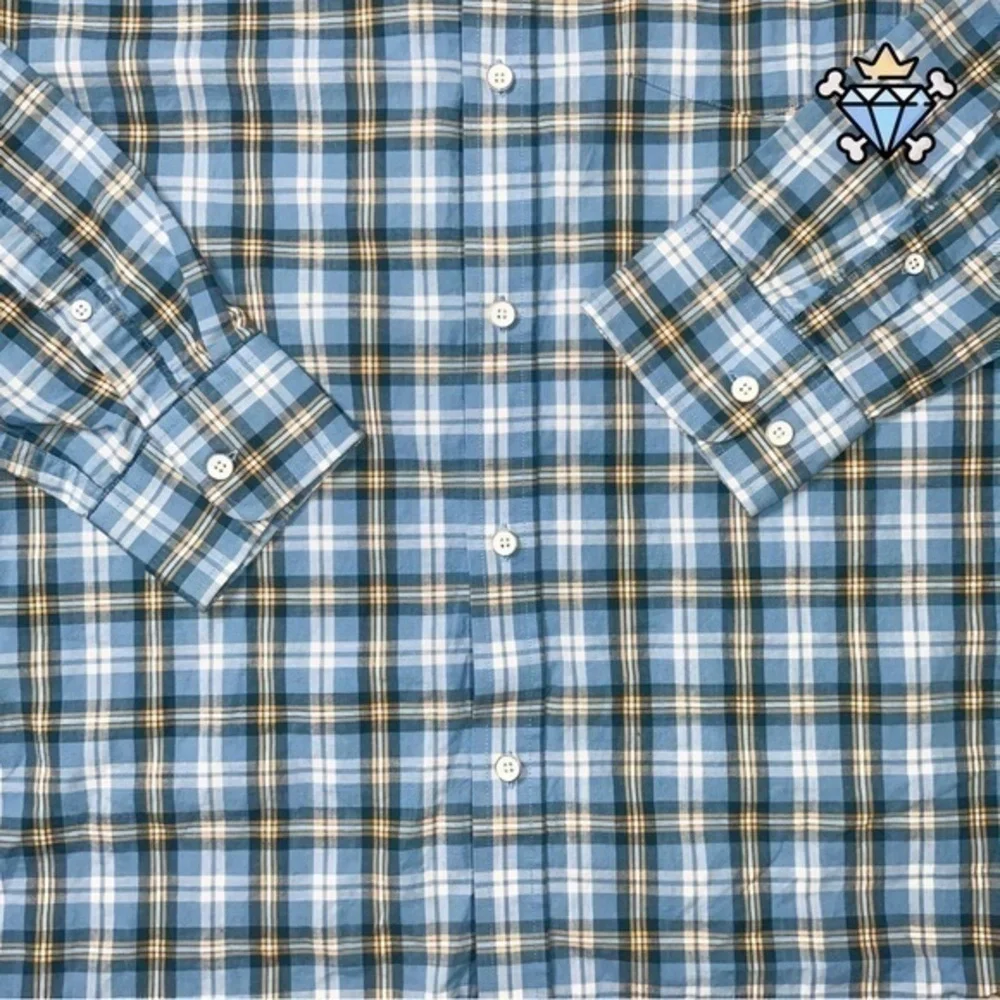 BANANA REPUBLIC MENS BLUE/YELLOW PLAID BUTTON DOWN SHIRT STANDARD FIT SIZE LARGE